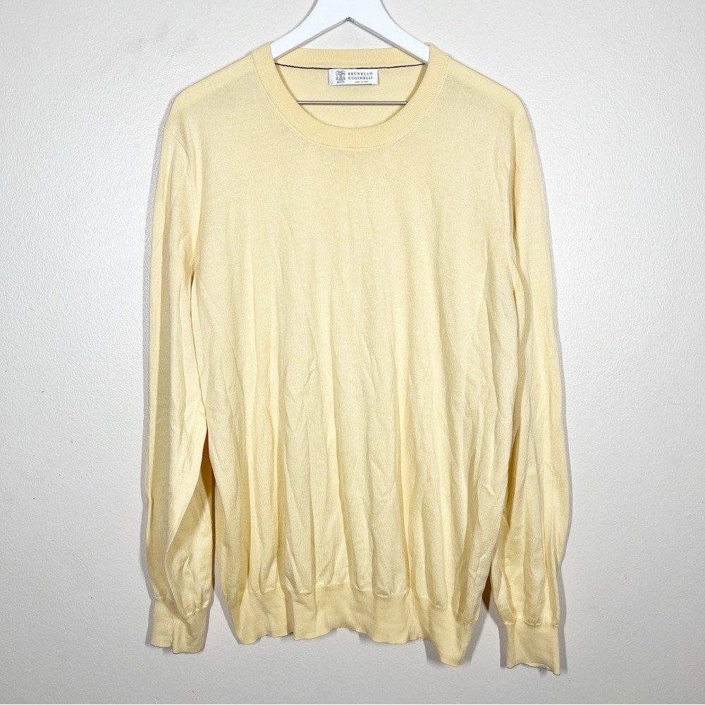 Brunello Cucinelli Mens Cotton Made in Italy Crewneck long sleeve sweater yellow
